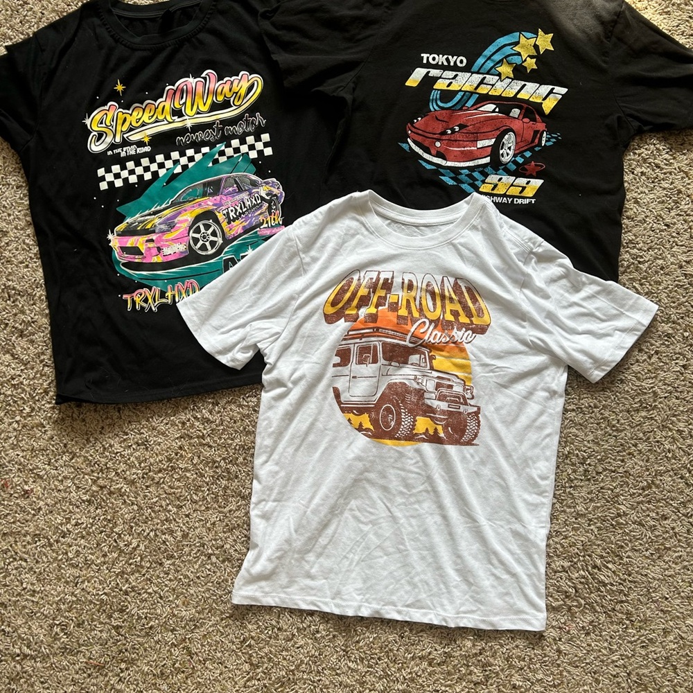 Graphic T-Shirt Trio - Black, White, Multicolor